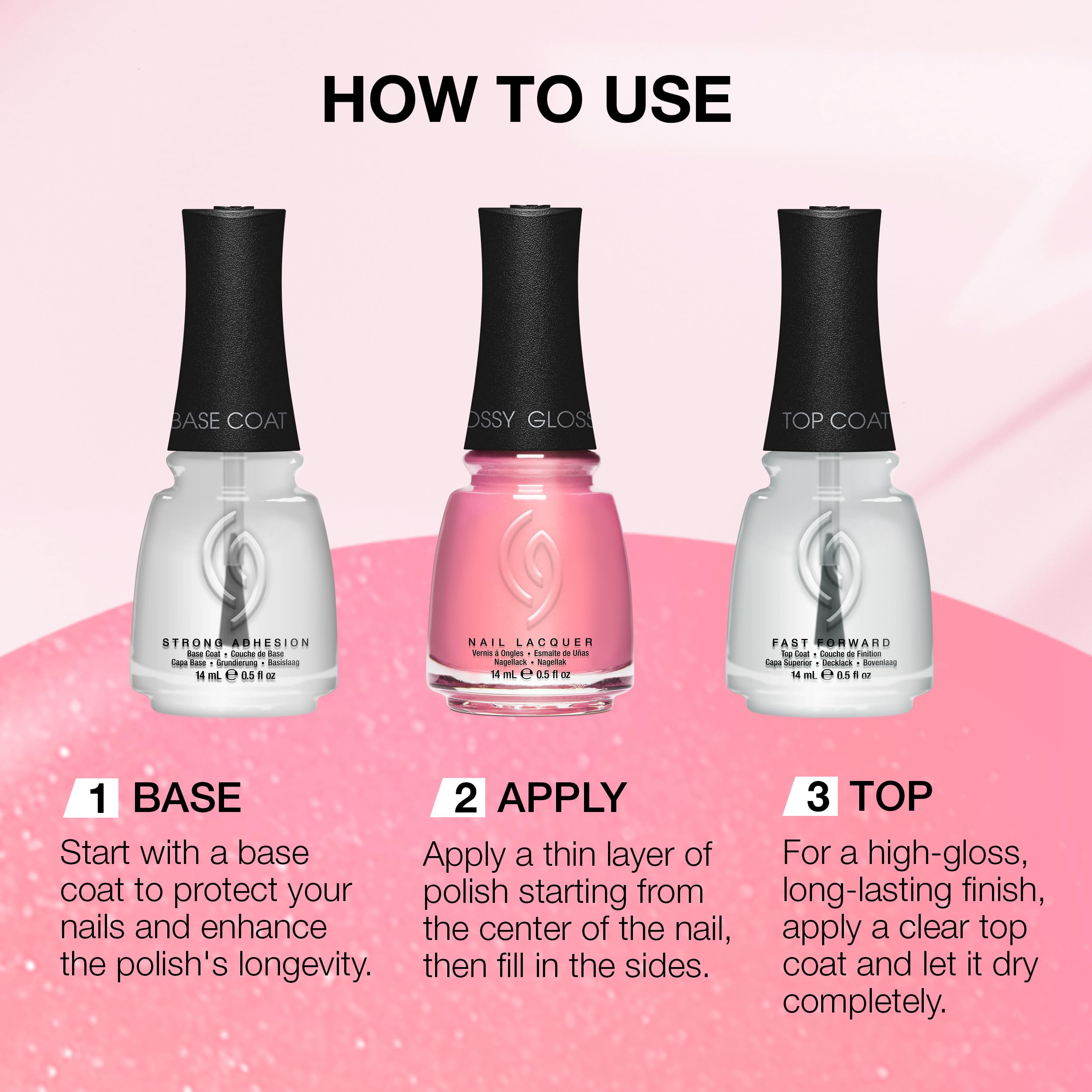 China Glaze bottle next to ruler showing 0.5 fl oz size for travel-friendly benefit