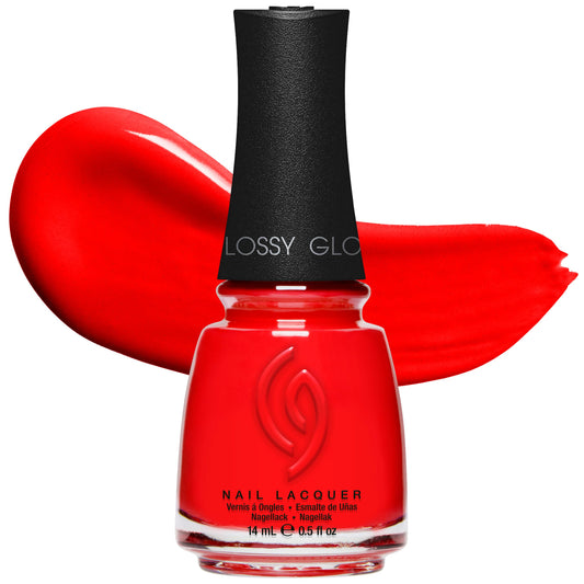 China Glaze front bottle showing bright red glossy polish for bold looks