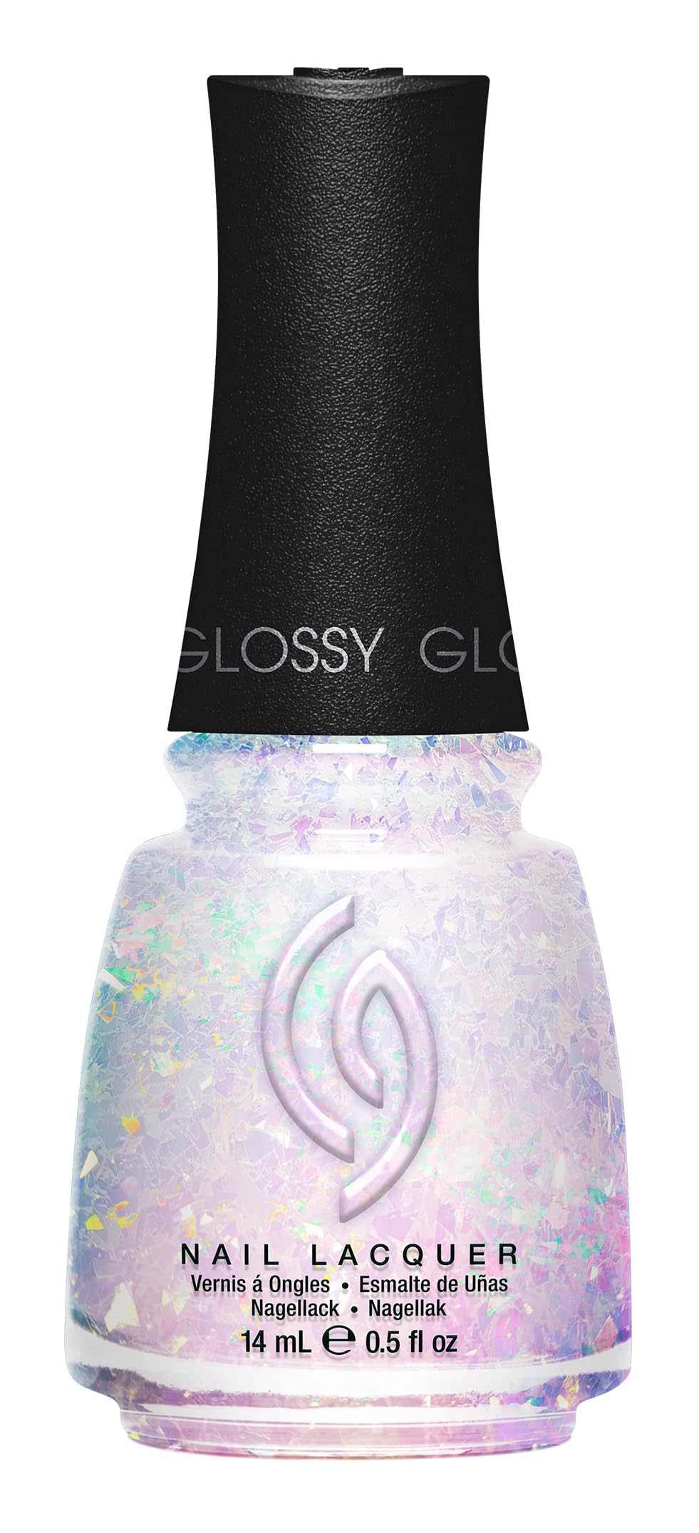 China Glaze front bottle showing iridescent top coat and glossy finish benefit