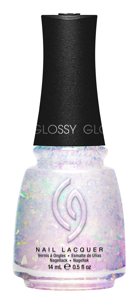 China Glaze front bottle showing iridescent top coat and glossy finish benefit