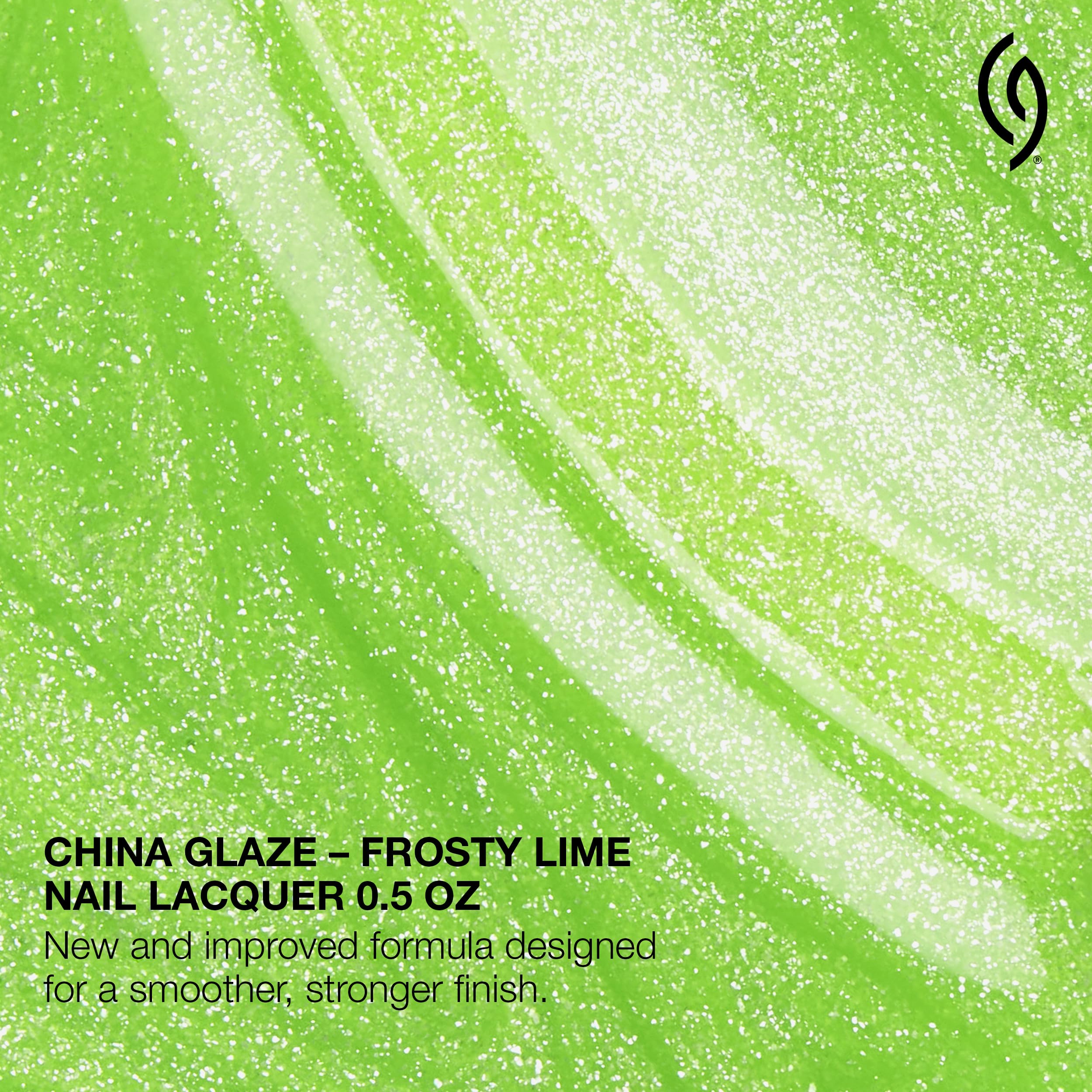 China Glaze on a hand swatch showing vibrant neon lime finished nails