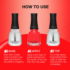 China Glaze bottle cap and label detail illustrating brush design and formula benefits