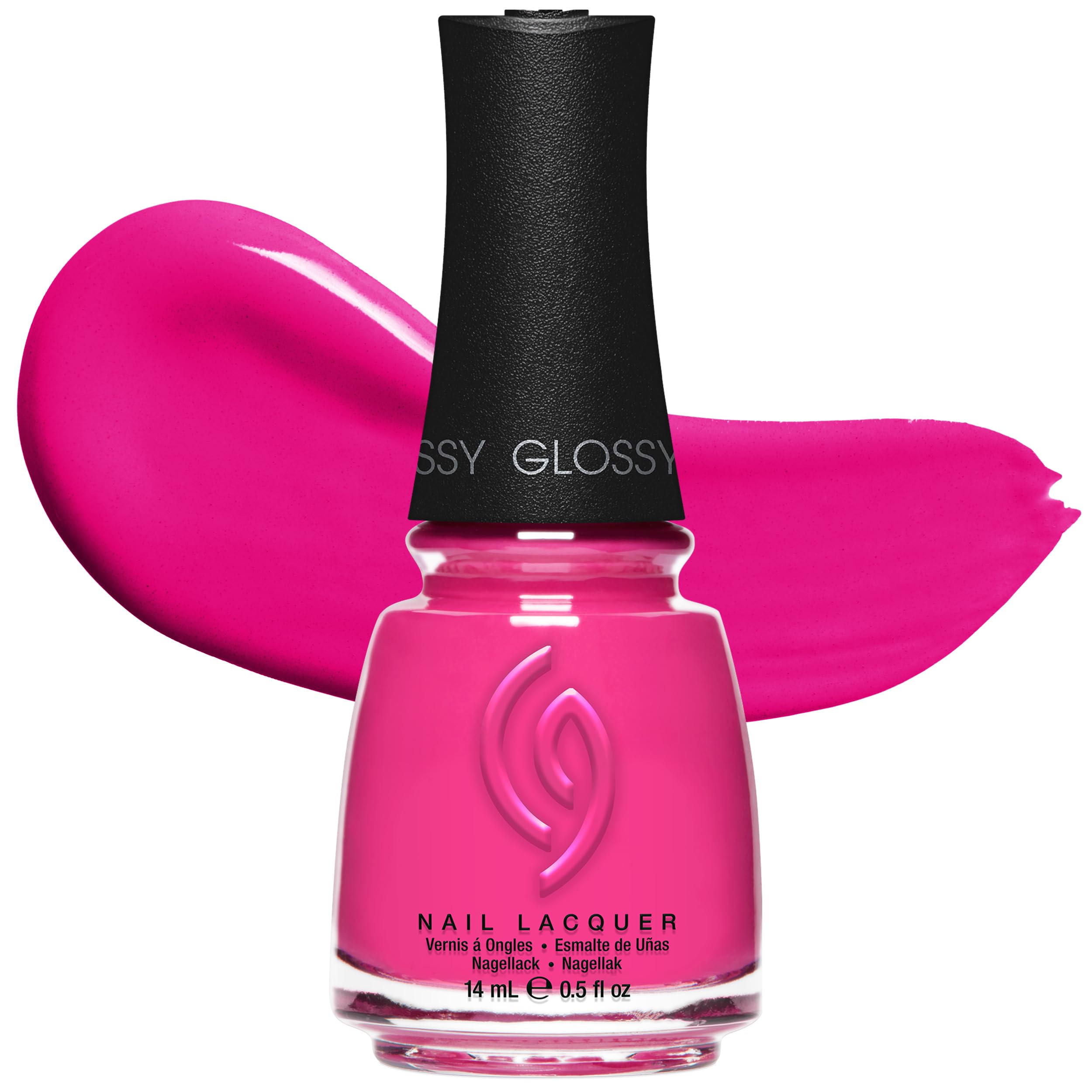 China Glaze front bottle view showing rich fuchsia color and label benefit