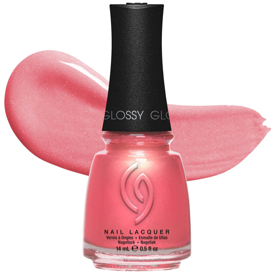 China Glaze bottle front view showing coral pink color and brand