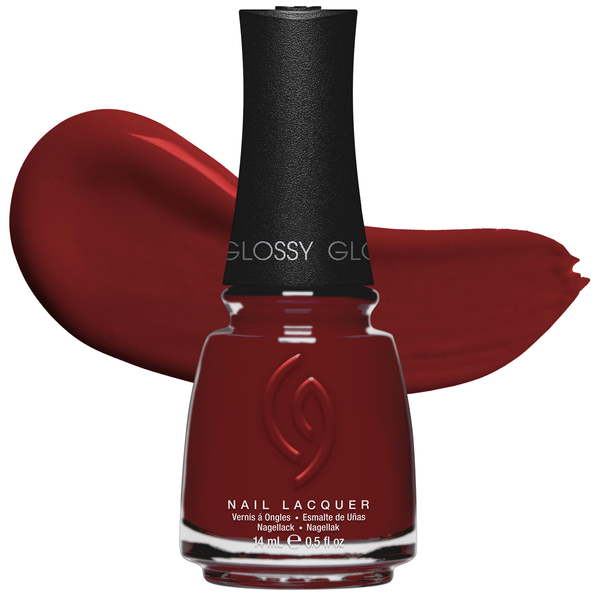 China Glaze Moonlit Merlot bottle front view showing deep berry color and glossy look