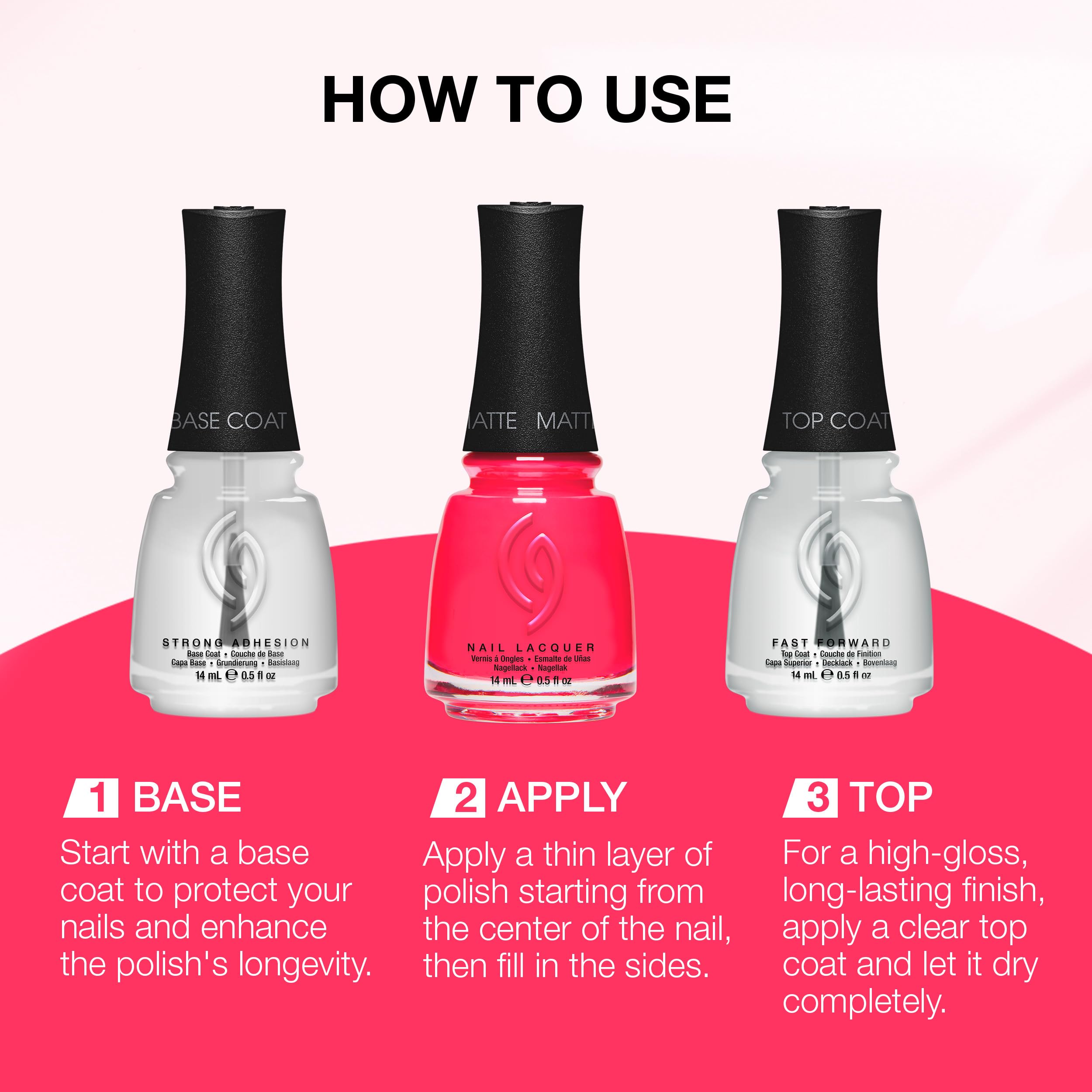China Glaze size comparison with hand showing 0.5 fl oz travel-friendly bottle