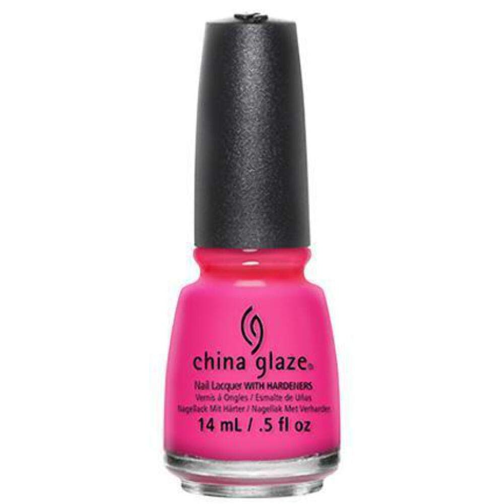 China Glaze front bottle view showing neon hot pink color and glossy finish
