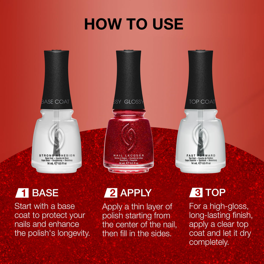 China Glaze bottle next to ruler showing 0.5 fl oz scale and travel-friendly size