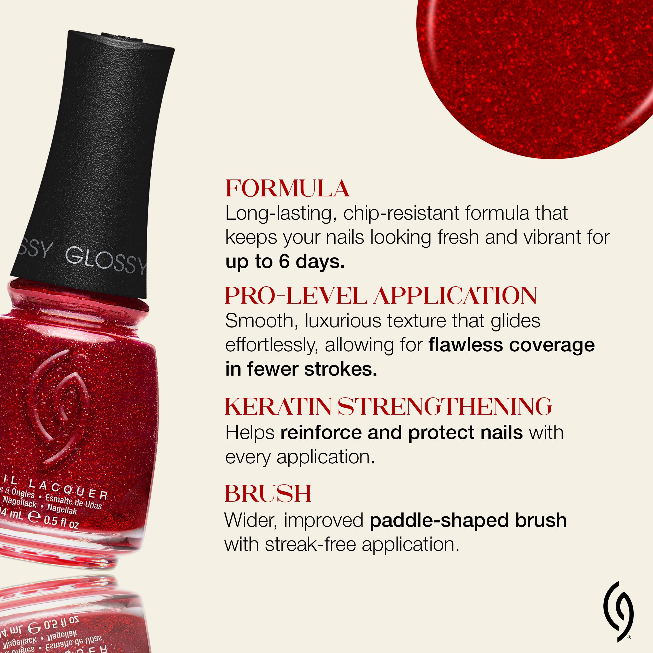 China Glaze close-up glitter texture revealing fine red sparkle and depth