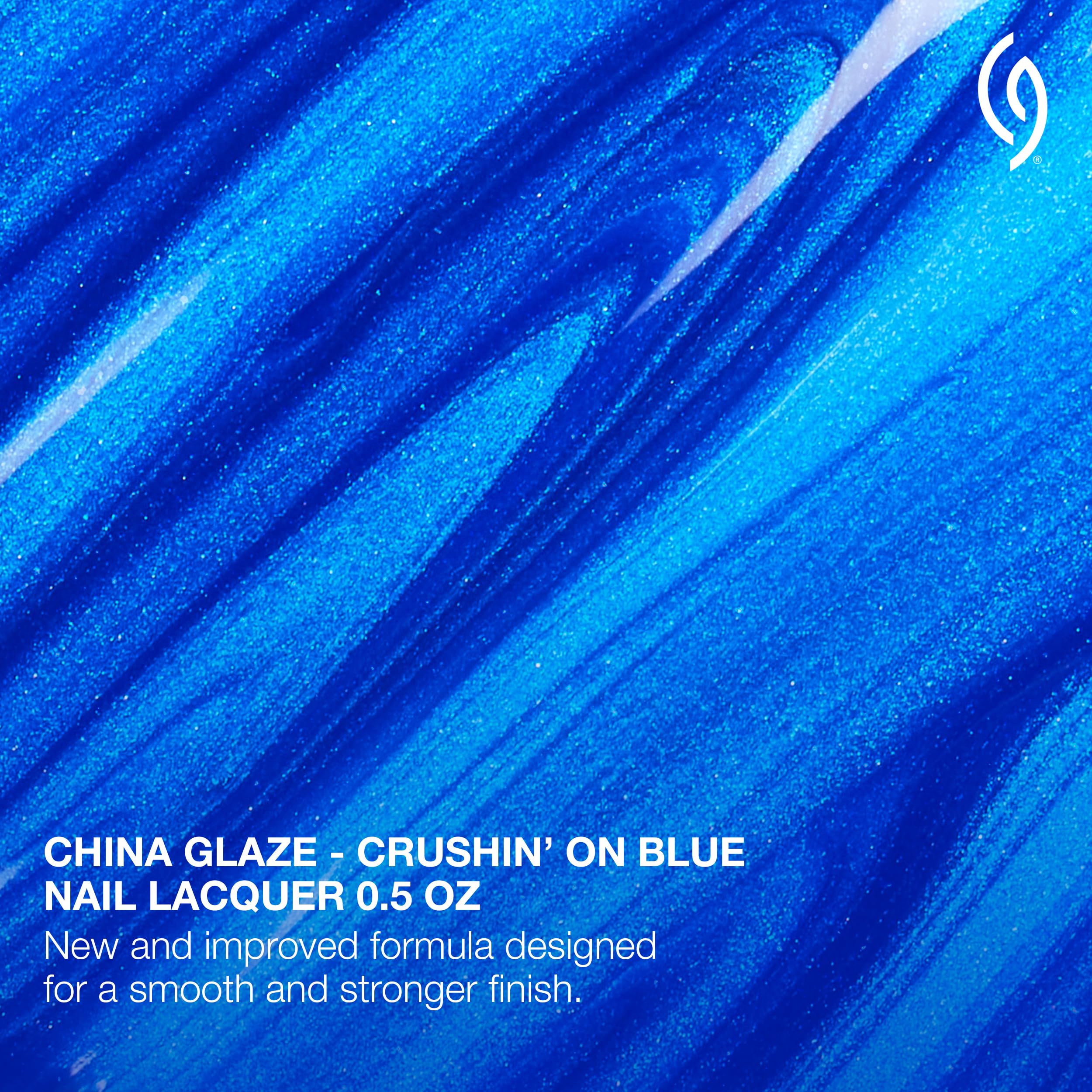 China Glaze swatched on fingers showing sapphire shimmer and bold payoff benefit