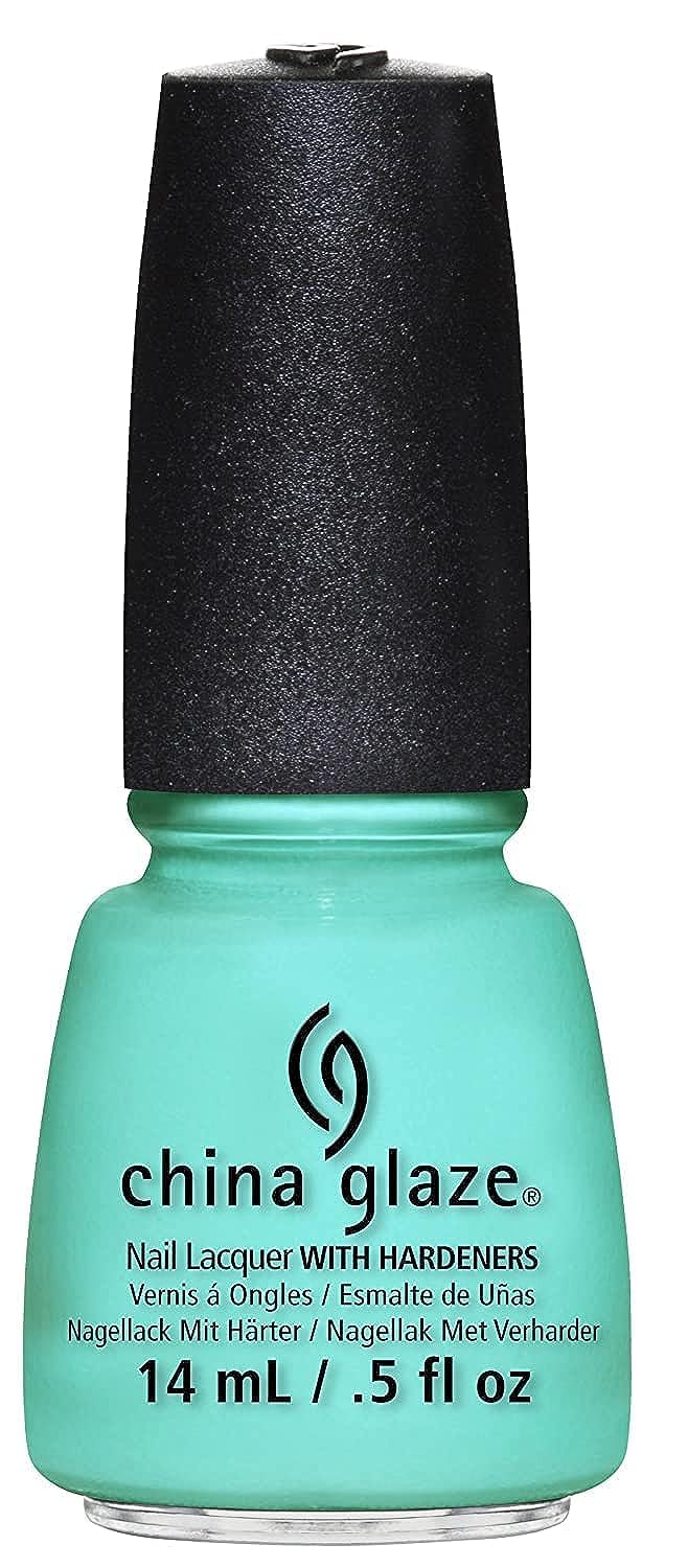 China Glaze bottle front view showing bright turquoise color and glossy finish