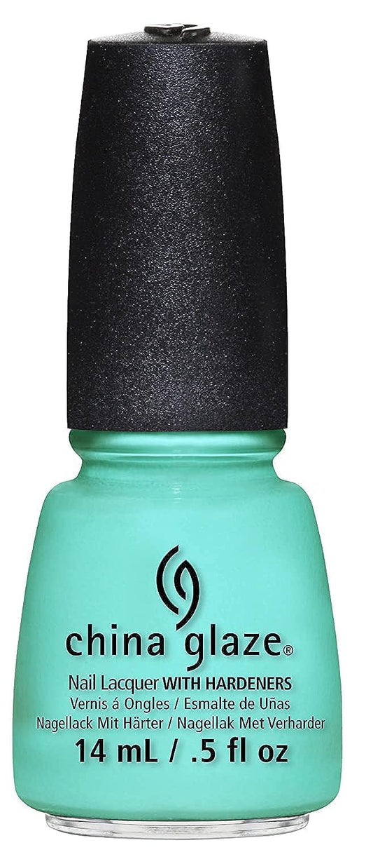 China Glaze bottle front view showing bright turquoise color and glossy finish