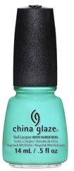 China Glaze bottle front view showing bright turquoise color and glossy finish