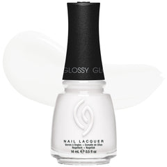 China Glaze bottle front view showing glossy white lacquer and label, highlighting brand quality