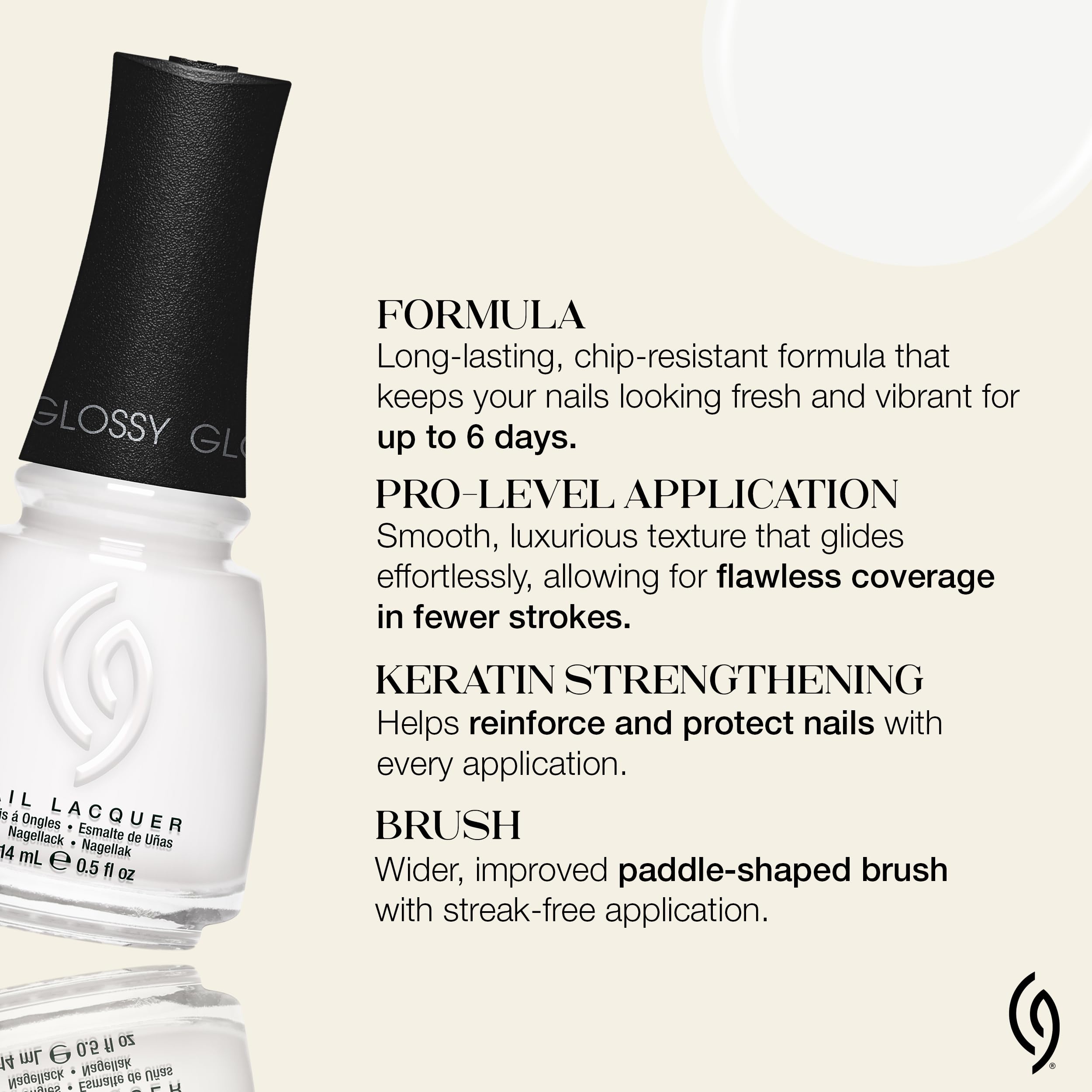 Close-up paint stroke of China Glaze white polish illustrating rich pigment and smooth texture