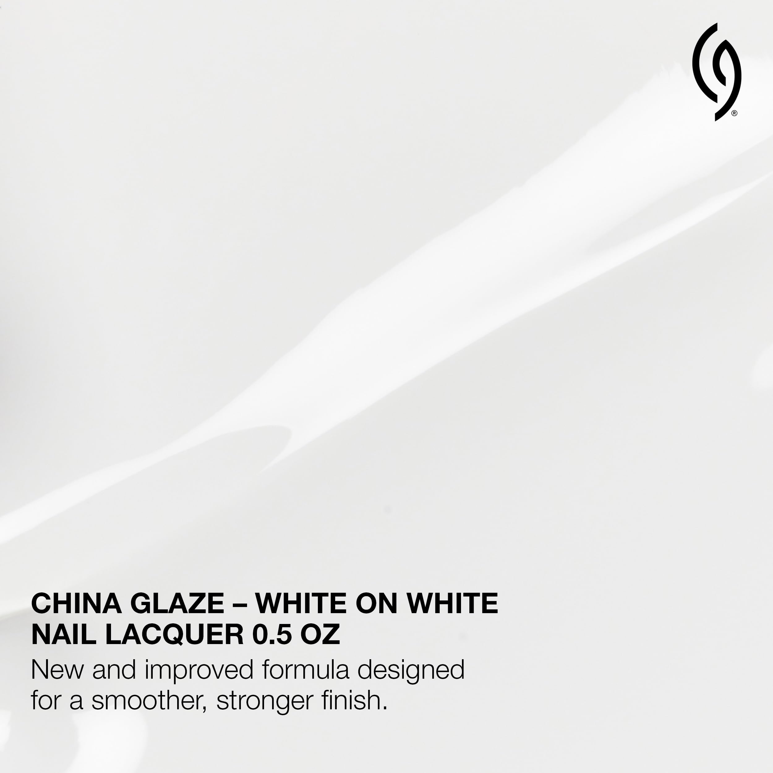 China Glaze White On White swatch on fingernails showing opaque coverage and clean finish