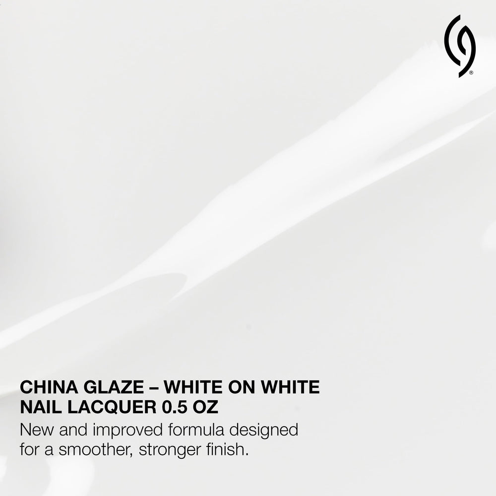 China Glaze White On White swatch on fingernails showing opaque coverage and clean finish