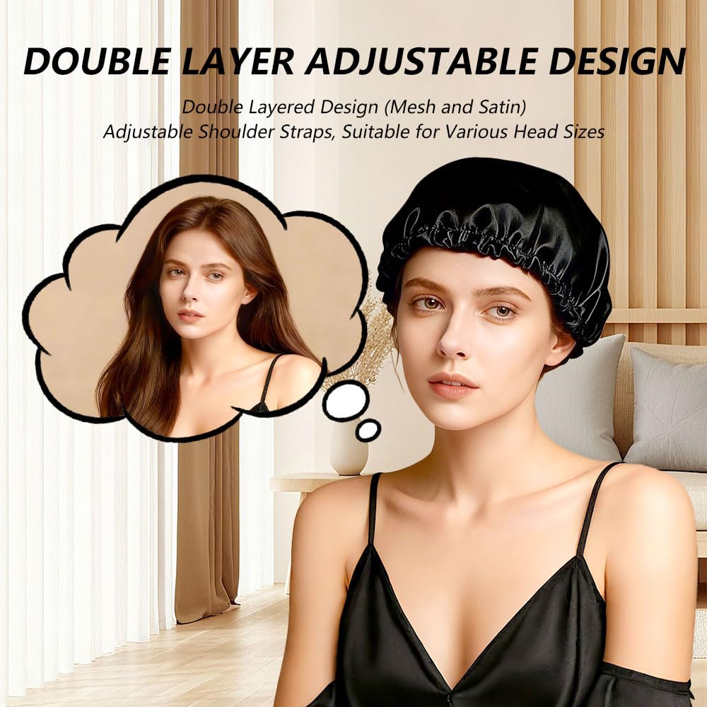 Chin.Chic wrap cap on bedside table illustrating overnight hair protection and care