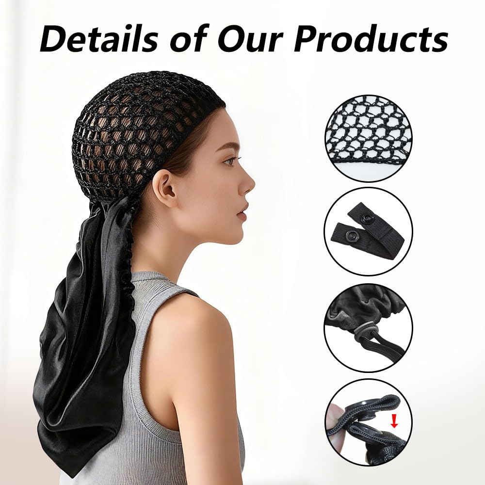 Chin.Chic wrap cap worn by model showing preserved silk-pressed hairstyle in use