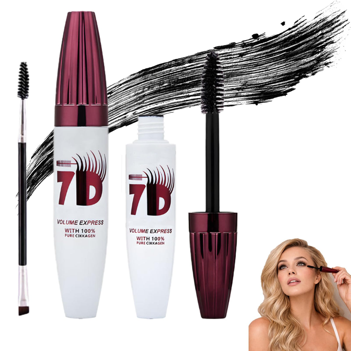 Chinology 7D Mascara front packaging showing sleek black tube and label benefit