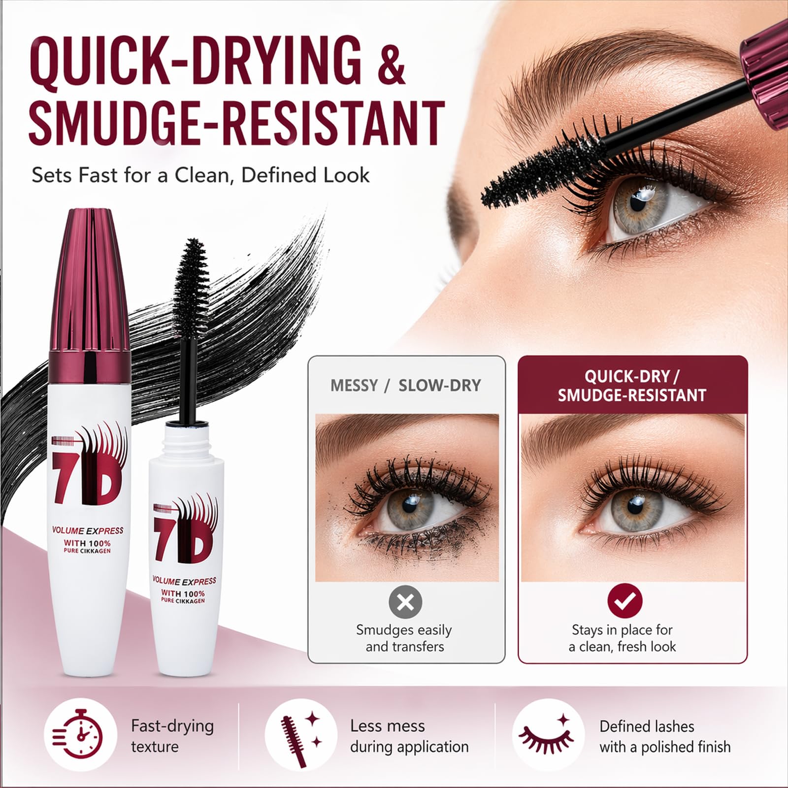 Chinology mascara before and after lashes showing enhanced length and fullness