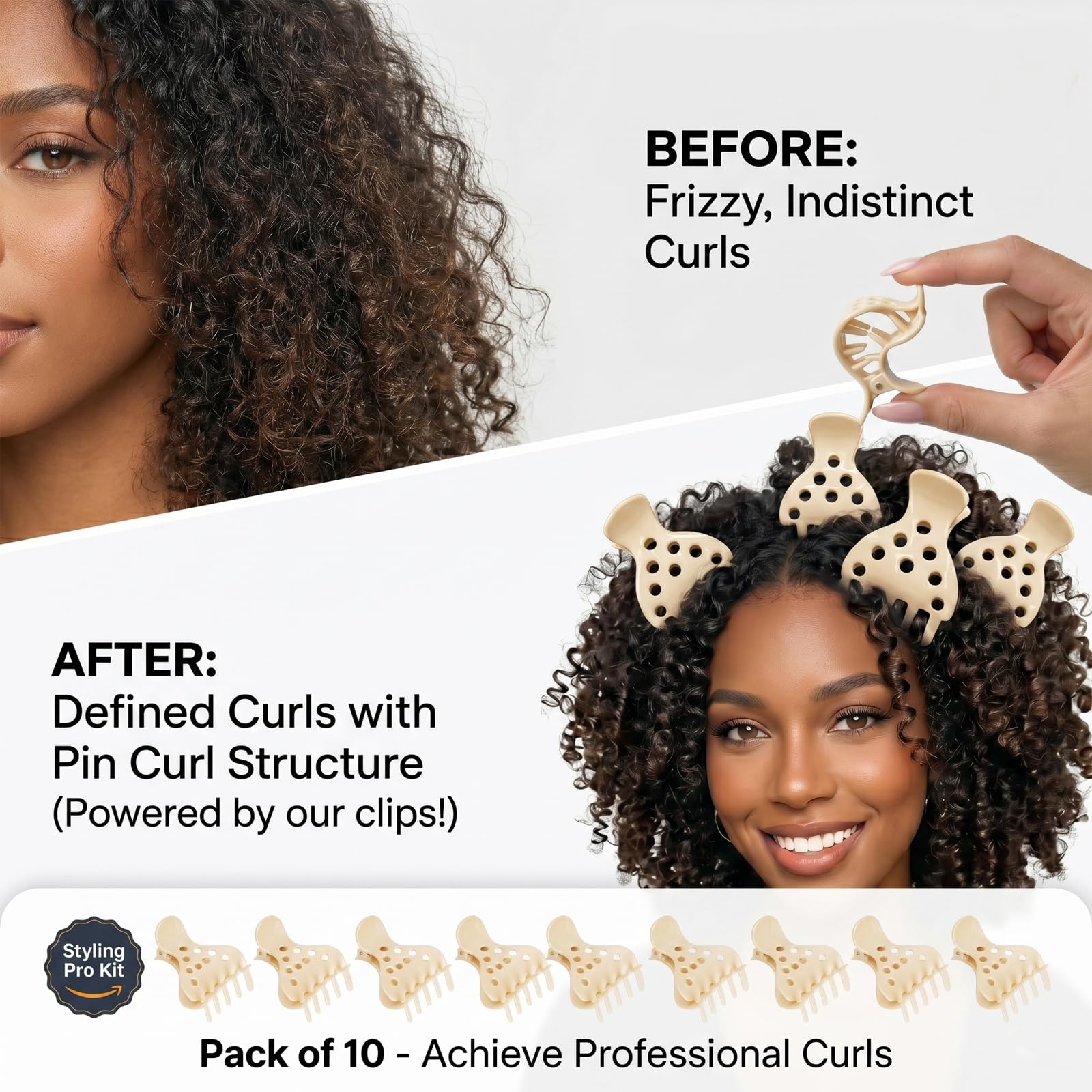 Chiplesier clips securing roots on curly hair to boost crown volume