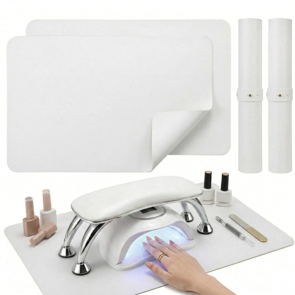 Chiplesier front view of white nail mat showing clean workspace and protection