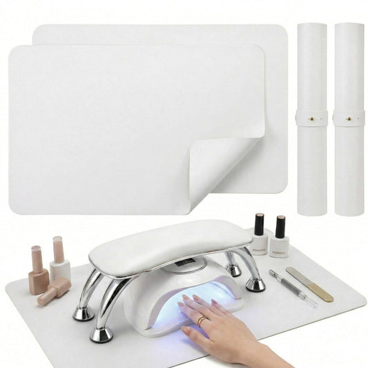 Chiplesier front view of white nail mat showing clean workspace and protection
