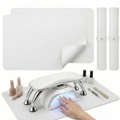 Chiplesier front view of white nail mat showing clean workspace and protection