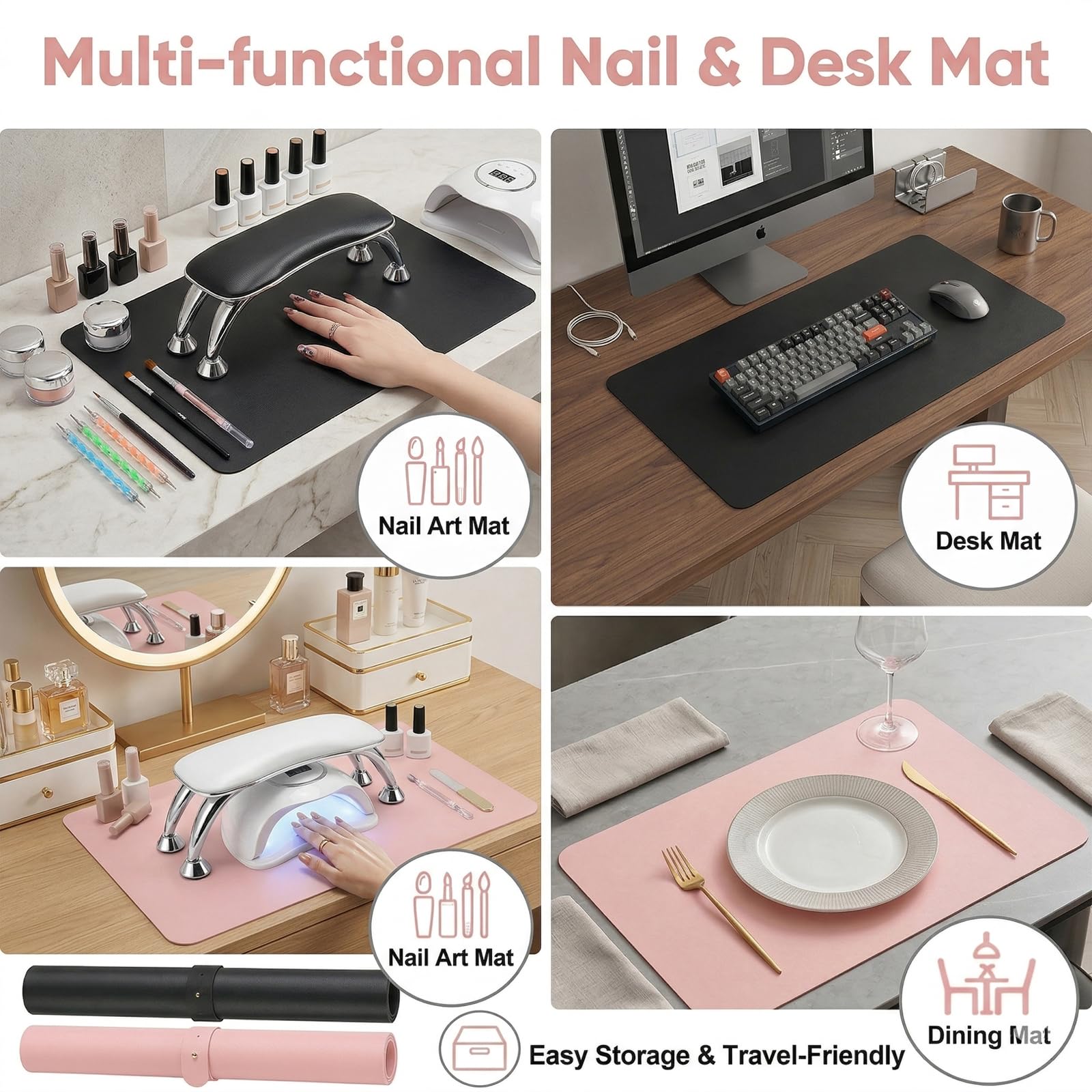 Chiplesier mat on a vanity with polish bottles and brushes showcasing tidy, professional setup benefit