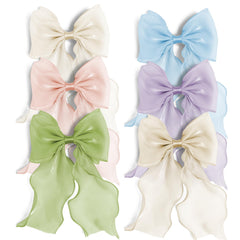 Chirende front view of six colorful bow clips showing variety and style