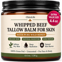 ChiroLife jar front view showing grass-fed tallow balm for clean hydration