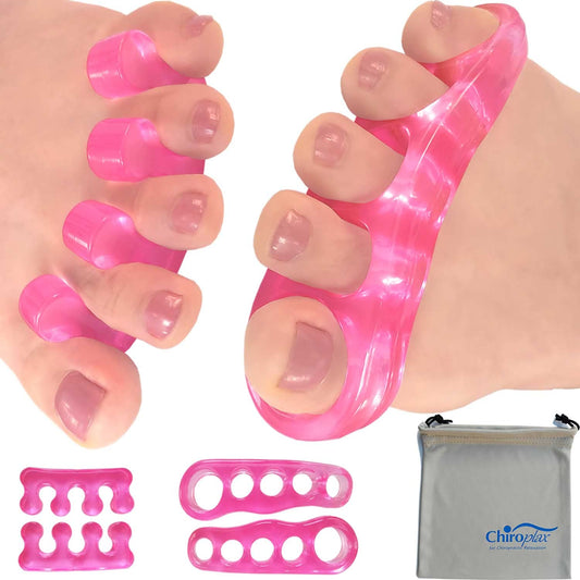 Chiroplax front view of hot pink gel separators showing color and shape for comfort