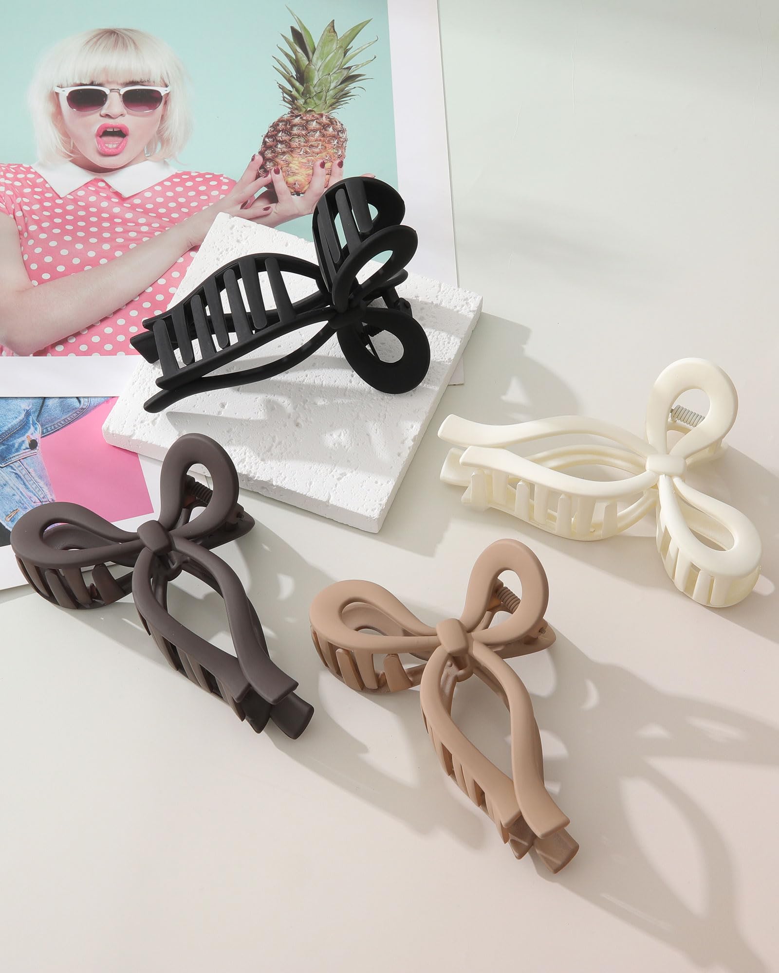 CHLINS four clips laid out in beige black brown tan for outfit matching
