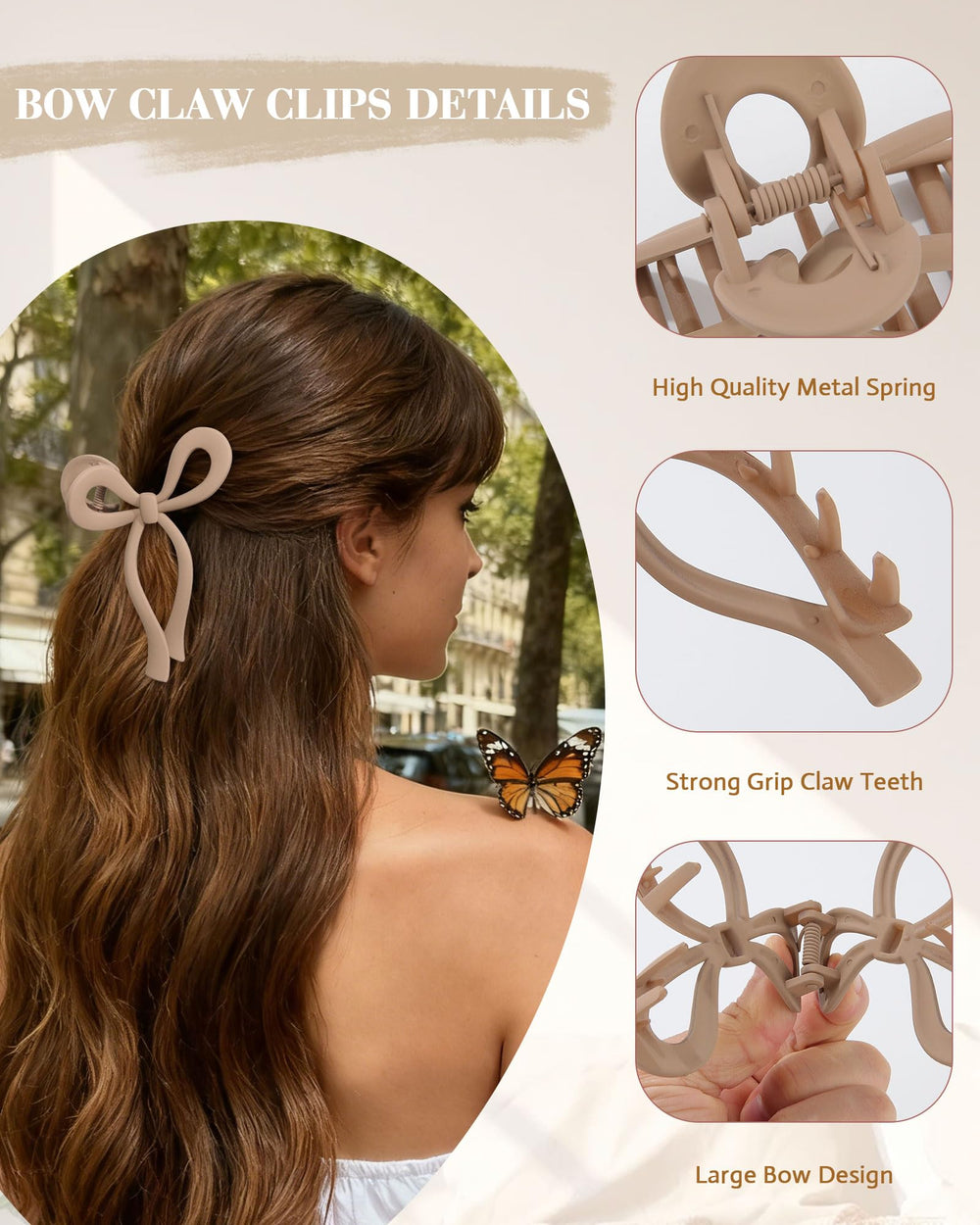 CHLINS bow clip holding a bun demonstrating large 4.3-inch secure hold
