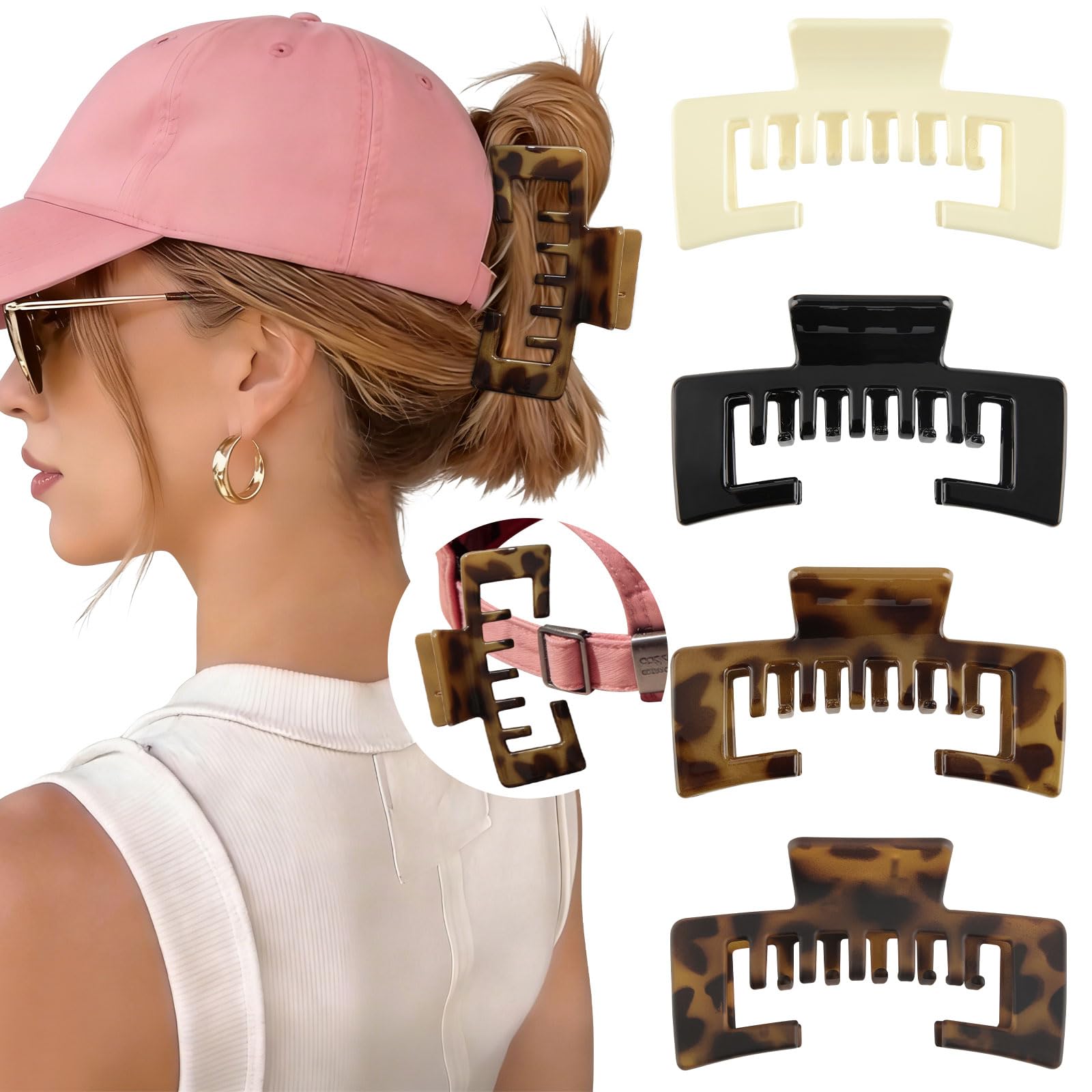 CHLINS front view of hat-friendly claw clip shows compact shape and secure hold