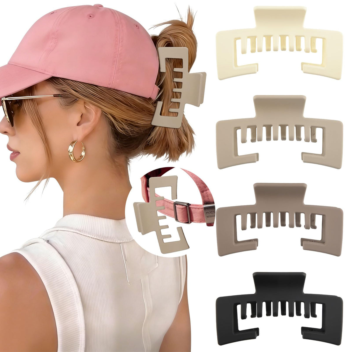CHLINS front packaging showing four hat-friendly claw clips and convenience