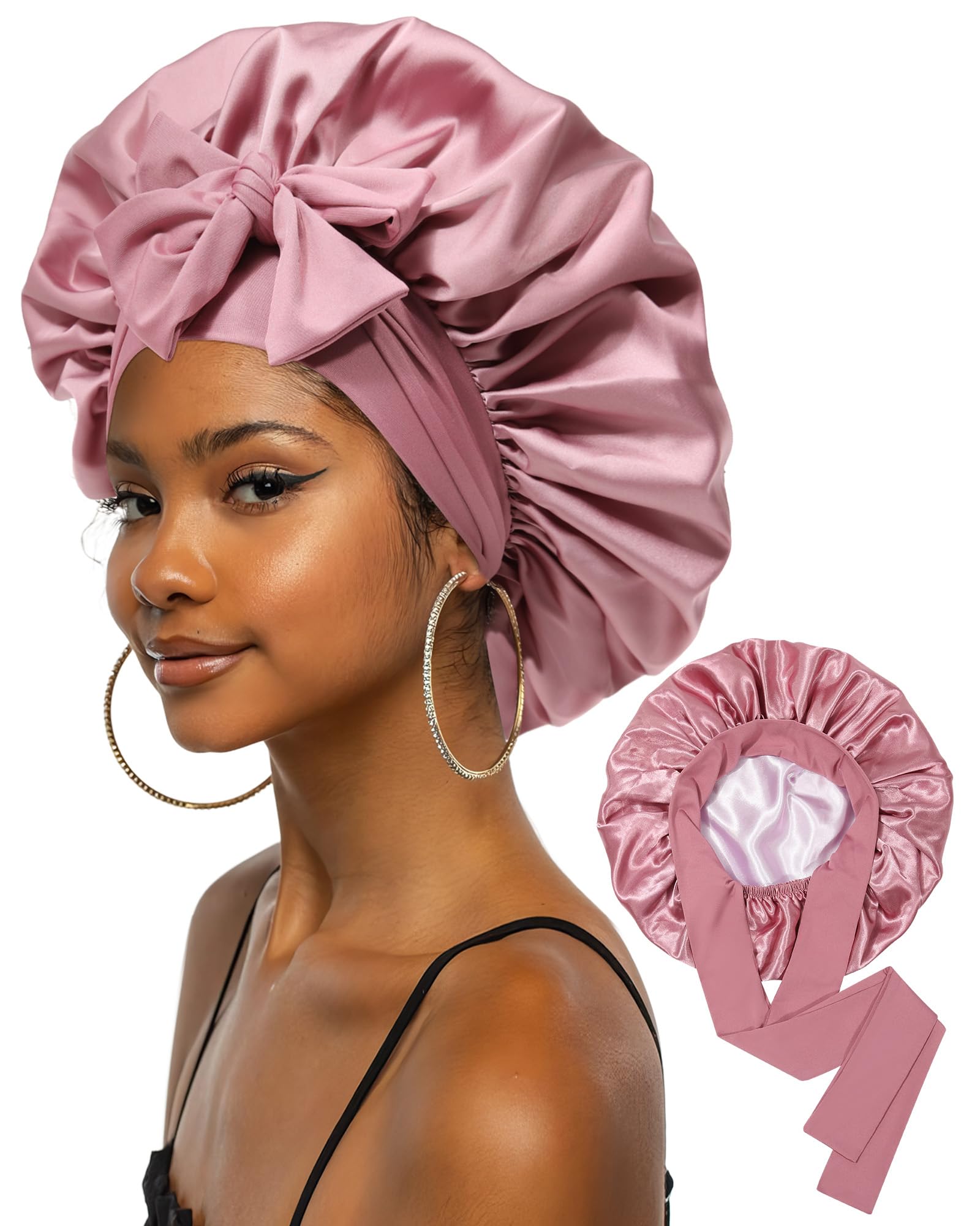 CHLINS bonnet front view showing bean paste and pink colors and protective design