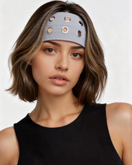 CHLINS model wearing headband in urban setting showing secure non-slip hold