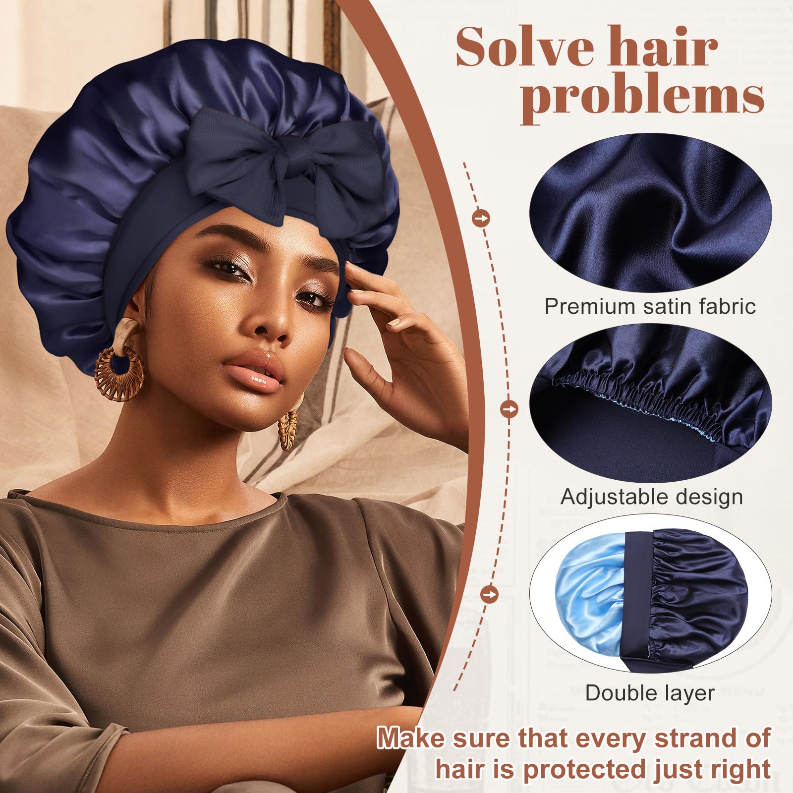 CHLINS bonnet worn by model with curly hair showing reduced frizz overnight