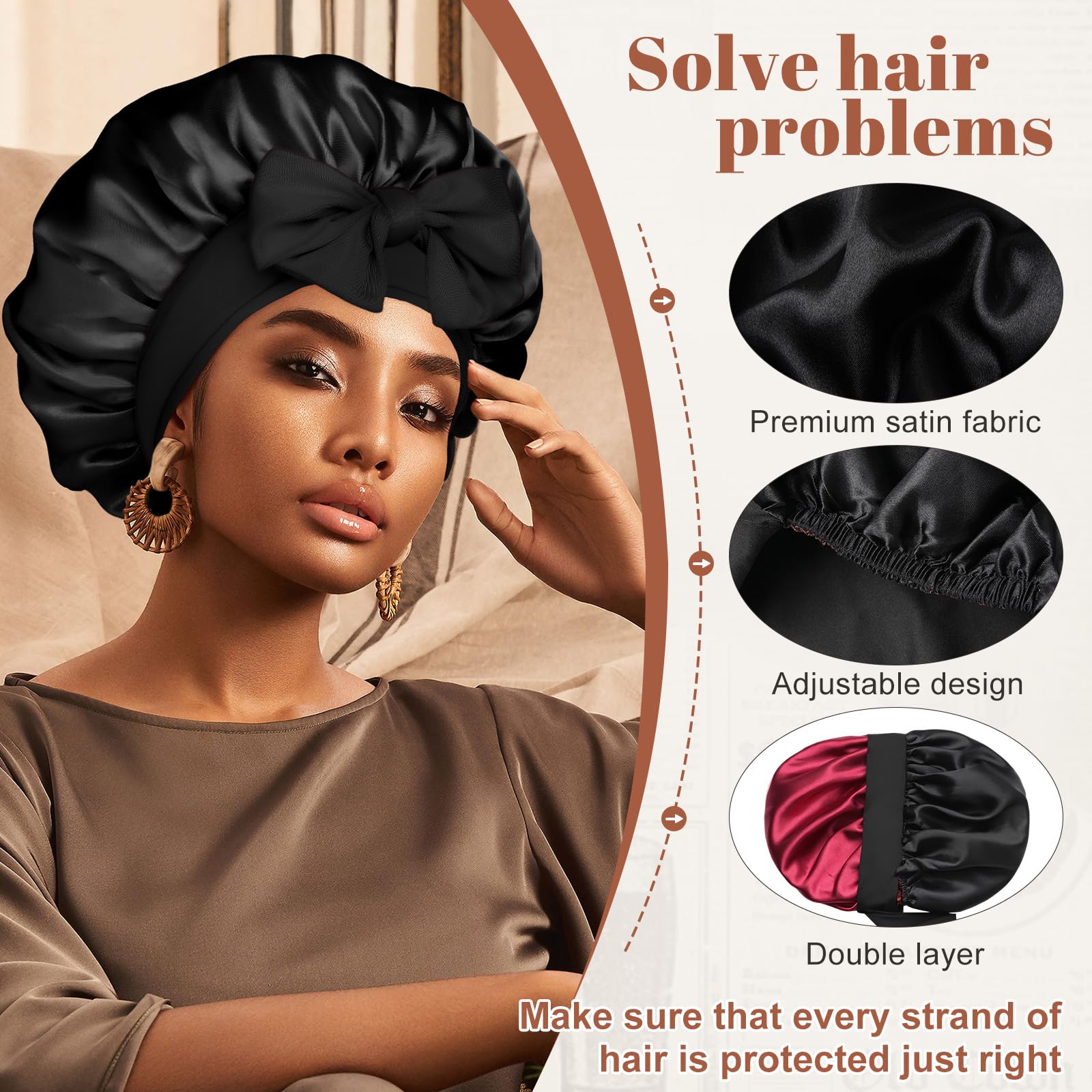 CHLINS bonnet worn on curly hair demonstrating reduced frizz and protection