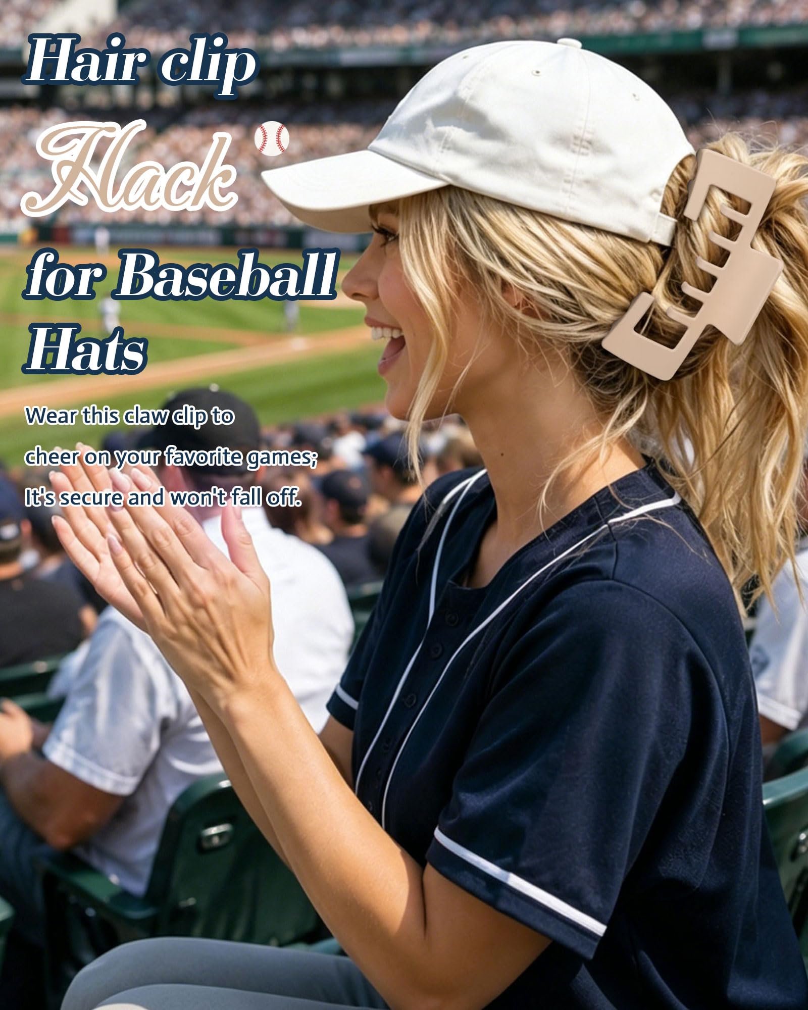 CHLINS clip in use on a baseball cap with bun, quick styling benefit