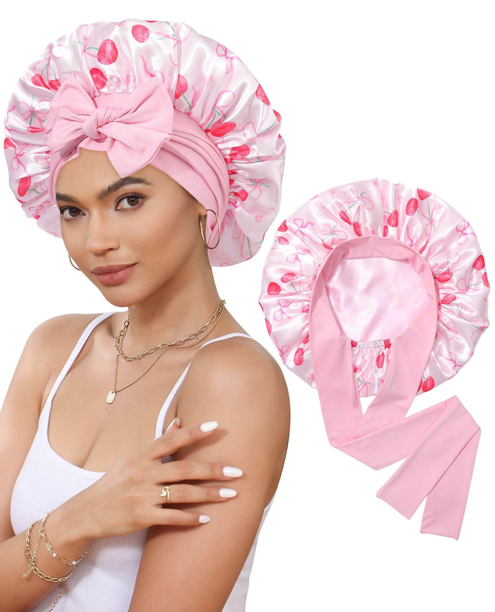 CHLINS satin bonnet front view showing full coverage and comfortable fit
