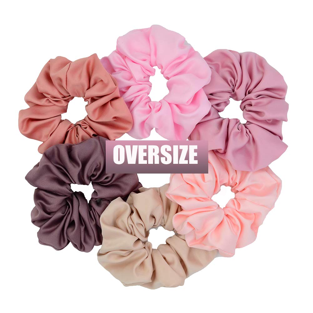 Chloven front view of six blush scrunchies showing cohesive color set and styling benefit
