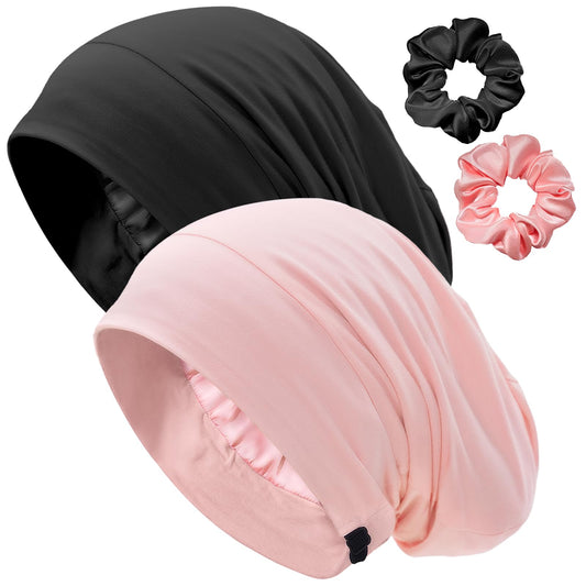 choshion bonnet front view showing black and pink two-pack protecting hair