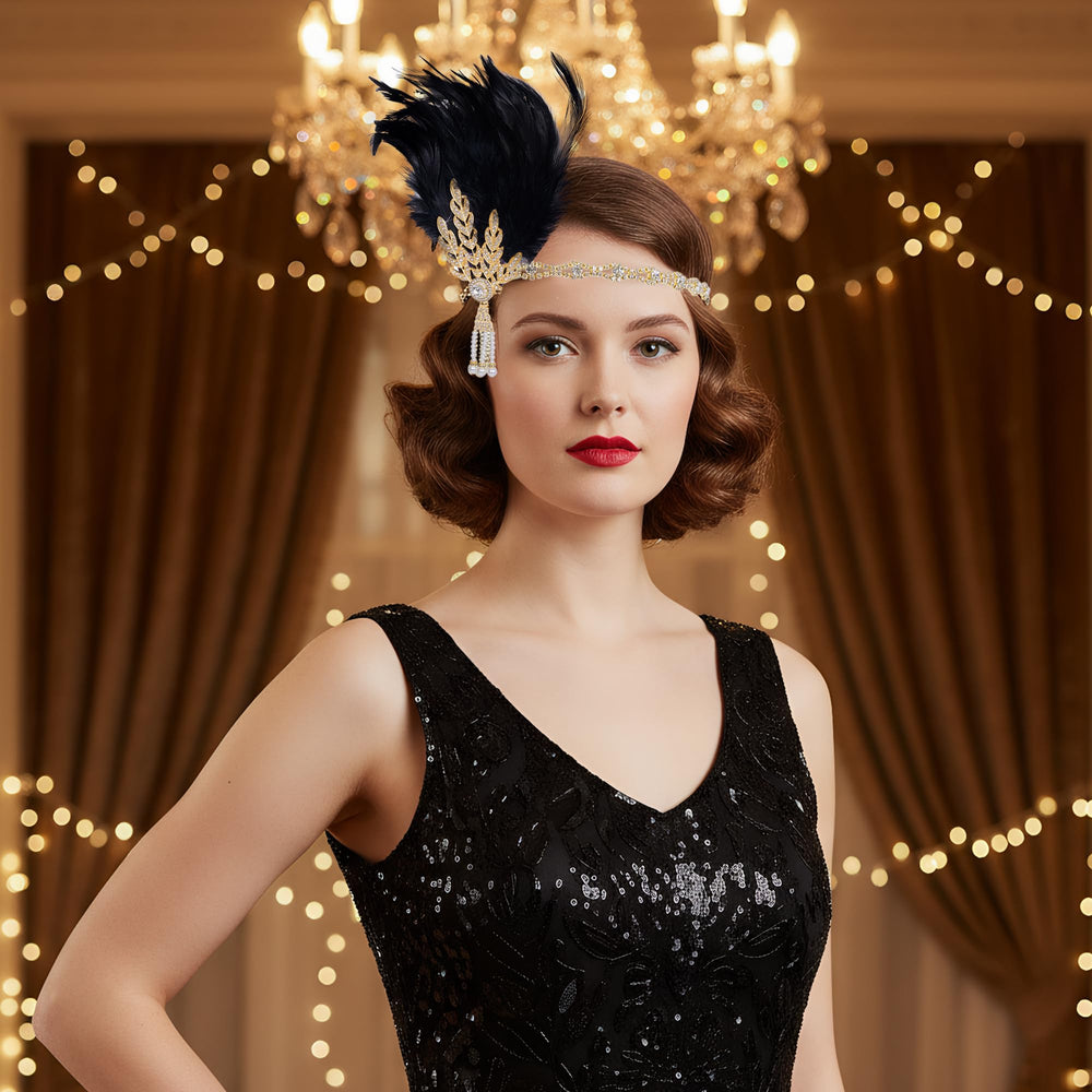 choyaxo headpiece on model displaying 1920s look for parties and photos