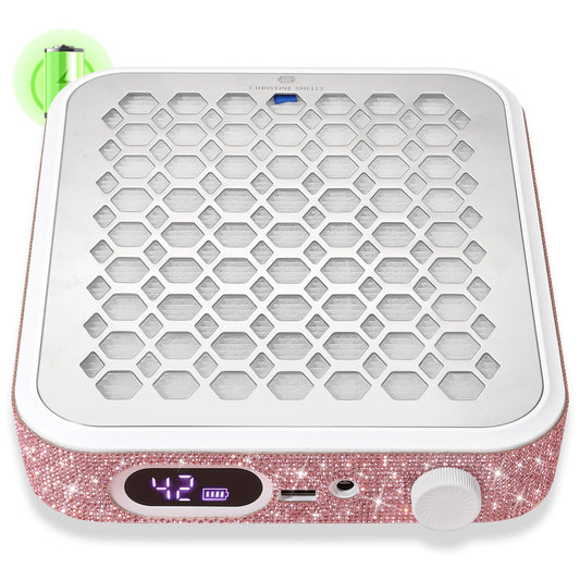 CHRISTINE SHELLY pink front view showing compact dust collector, tidy workspace benefit