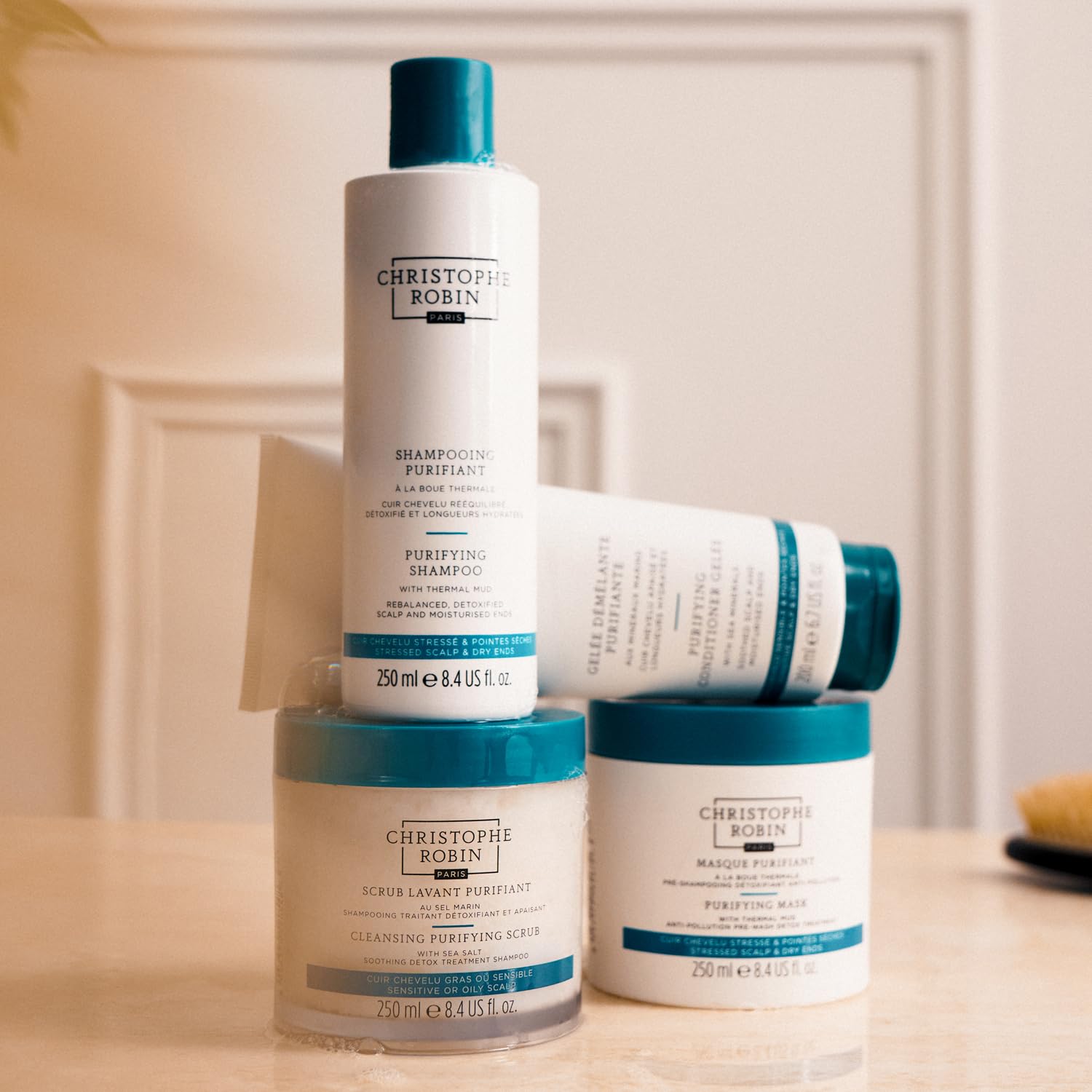 Christophe Robin lifestyle bathroom shelf suggesting routine use benefits