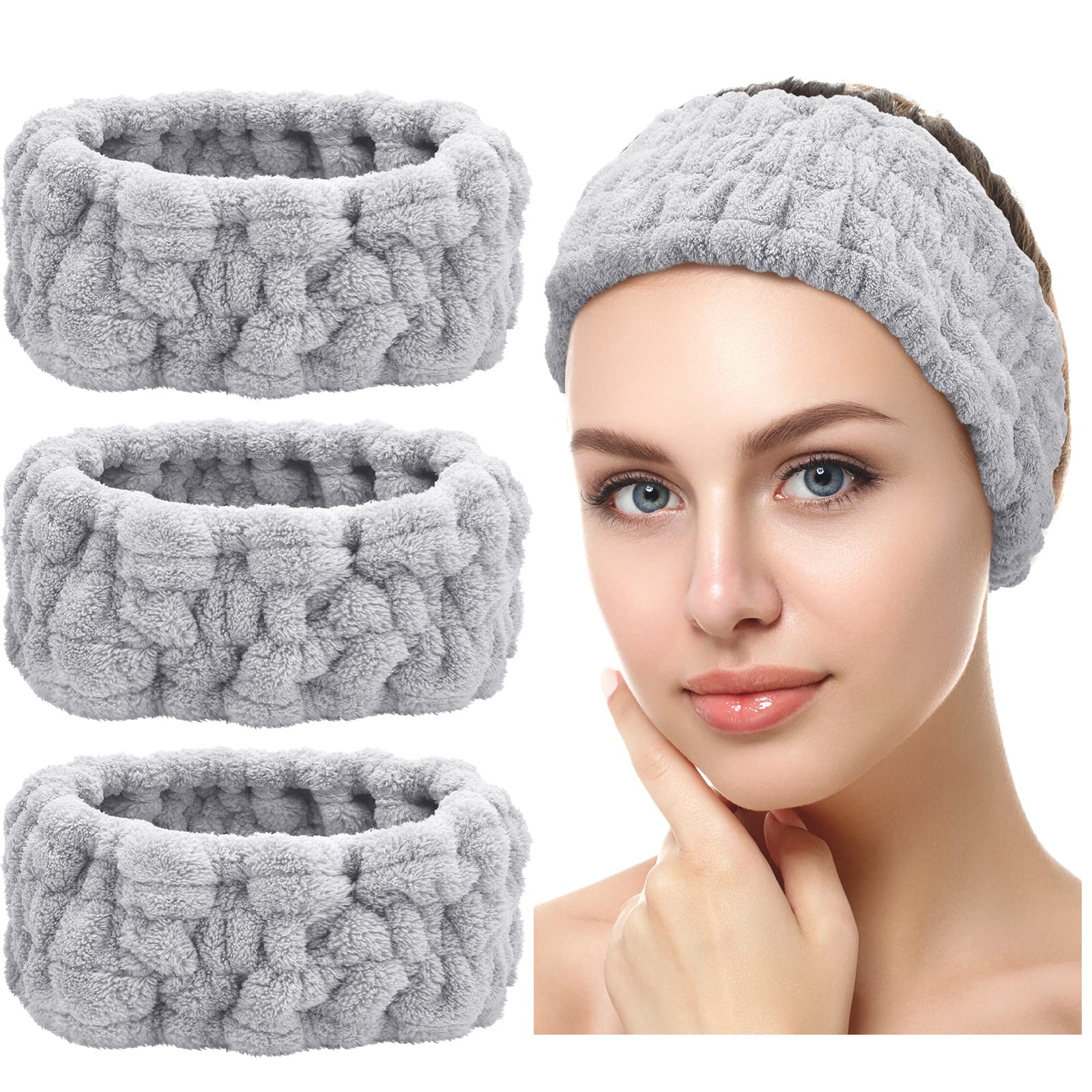Chuangdi front view of three gray headbands showing set and simplicity benefit