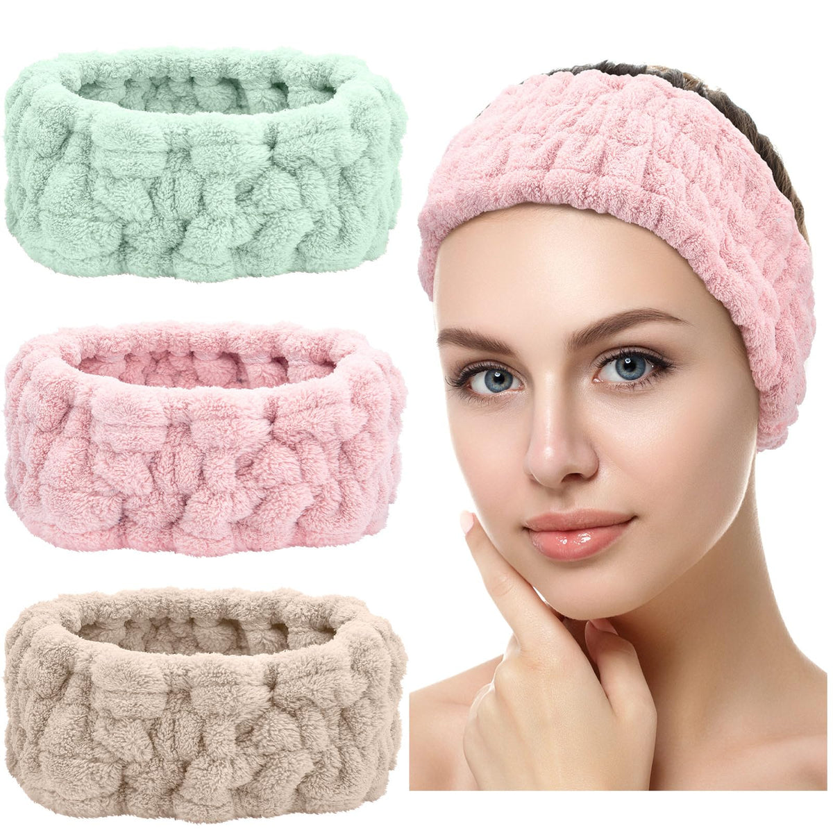 Chuangdi front view of three colored headbands showing neat packaging and convenience